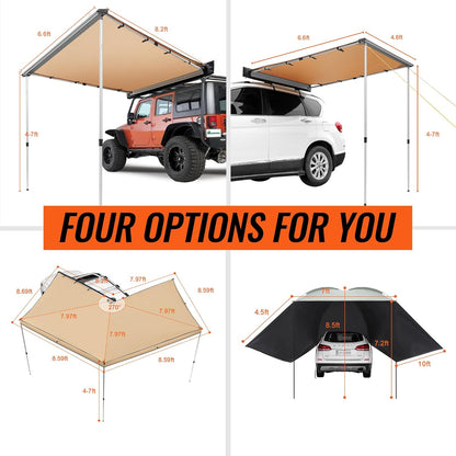 Vehicle Awning 4.6'X6.6' Roof Rack Pull-Out Sun Shade UV50+ Pu3000Mm, Retractable Weatherproof 4X4 Side Awning for SUV Outdoor Camping & Overland (Hardware Included), W/Waterproof Storage Bag