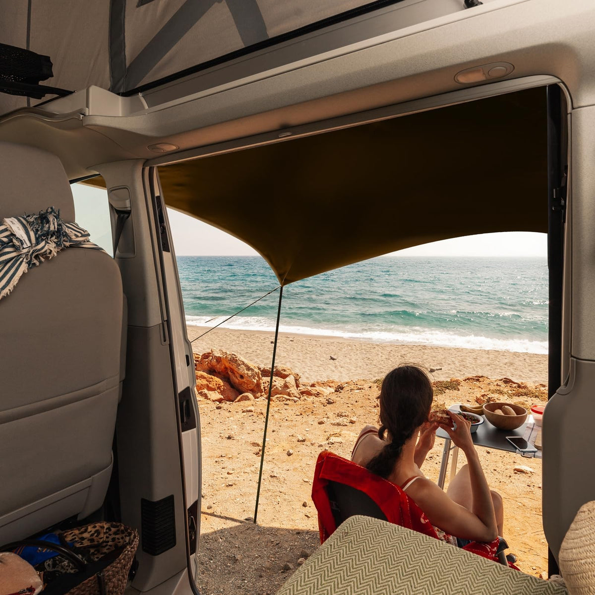 19X9.8Ft Retractable Vehicle Awning with Blackout Coating Roof Rack Pull-Out ...