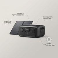 245Wh River 3 Power Station with 60W Solar Panel, 300W Output/Surge 600W, LFP Power Station, Home Backup, Camping — infographic