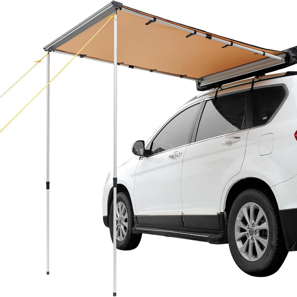 Vehicle Awning 4.6'X6.6' Roof Rack Pull-Out Sun Shade UV50+ Pu3000Mm, Retractable Weatherproof 4X4 Side Awning for SUV Outdoor Camping & Overland (Hardware Included), W/Waterproof Storage Bag