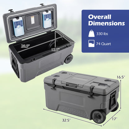 74 Quart Rolling Cooler with Wheels and Fish Ruler