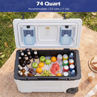 74 Quart Rolling Cooler with Wheels and Fish Ruler