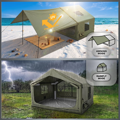 12'x10'Inflatable Camping Tent with Rainfly/Canopy for 4-6 Person,4 Season Blow up Tent with Pump Waterproof Easy Setup Air Tent