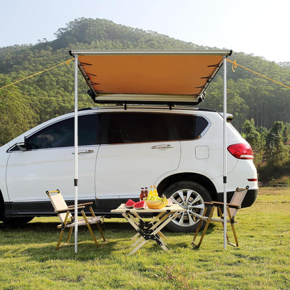 Vehicle Awning 4.6'X6.6' Roof Rack Pull-Out Sun Shade UV50+ Pu3000Mm, Retractable Weatherproof 4X4 Side Awning for SUV Outdoor Camping & Overland (Hardware Included), W/Waterproof Storage Bag
