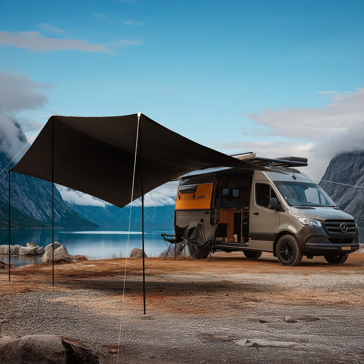 19X9.8Ft Retractable Vehicle Awning with Blackout Coating Roof Rack Pull-Out ...