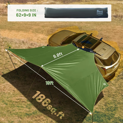 19X9.8Ft Retractable Vehicle Awning with Blackout Coating Roof Rack Pull-Out ...