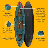 Coaster Single & Tandem Inflatable Kayak for Adults - Blow up Kayak, 220 & 440Lb Capacity, Portable Lightweight Kayak with Paddle, Pump & Carry Bag
