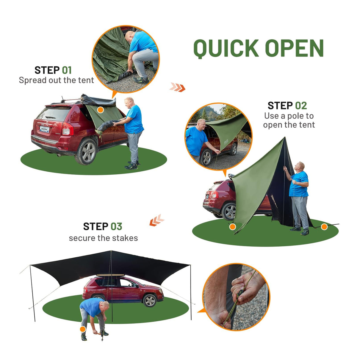 19X9.8Ft Retractable Vehicle Awning with Blackout Coating Roof Rack Pull-Out ...