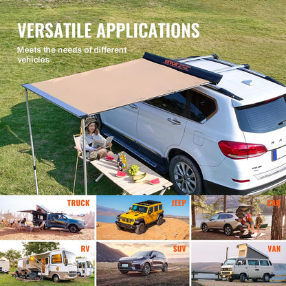 Vehicle Awning 4.6'X6.6' Roof Rack Pull-Out Sun Shade UV50+ Pu3000Mm, Retractable Weatherproof 4X4 Side Awning for SUV Outdoor Camping & Overland (Hardware Included), W/Waterproof Storage Bag